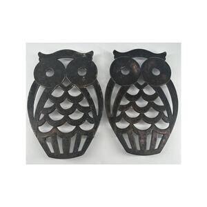 Owl Trivets Two Vintage F.B. Rogers Italy Retro Metal Brown/Bronze Color Vintage
